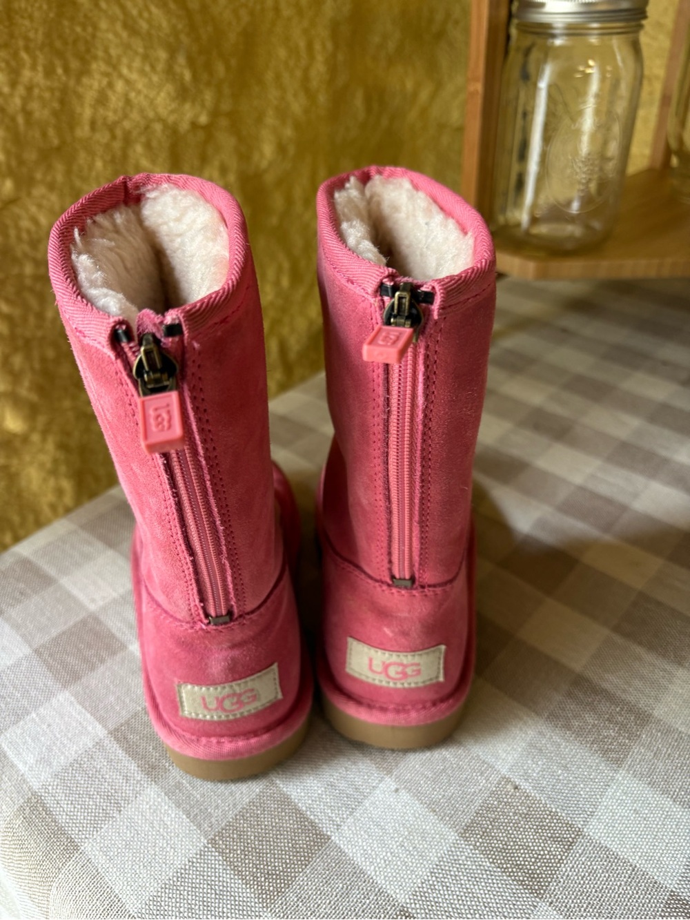 UGG Pink Suede Shearling Back-Zip Boots